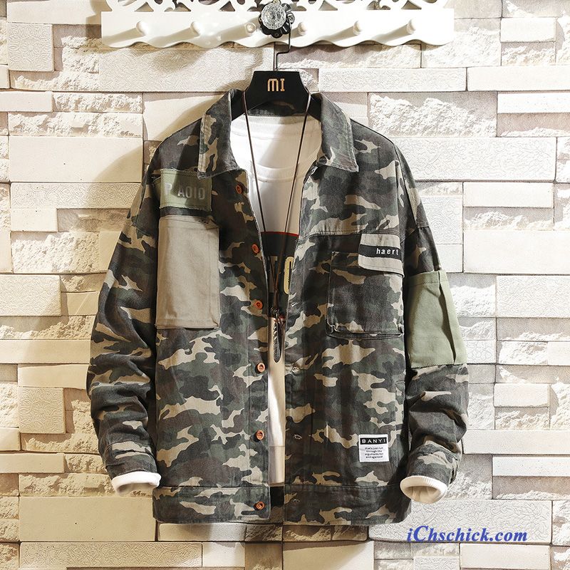 Bekleidung Jacken Neu Trend Überzieher Denim Herbst Camouflage Schwarz Online