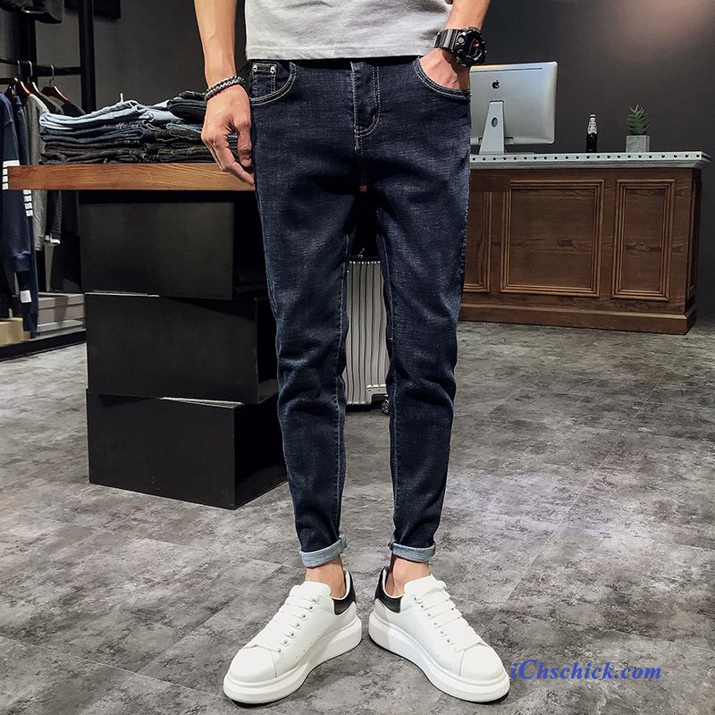 Bekleidung Jeans Feder Trendmarke Freizeit Neunte Hose Schlank Blau Verkaufen