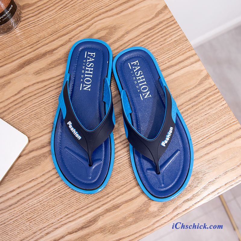 Schuhe Flip Flops Sommer Draussen Rutschsicher Trend Tragen Sandfarben Blau Geschäft