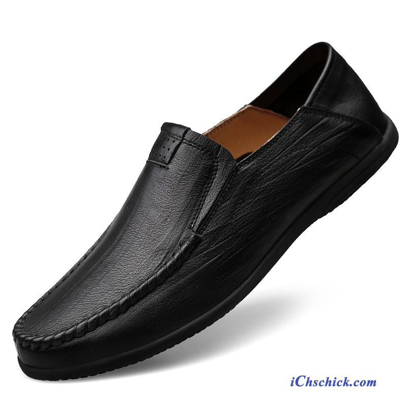 Schuhe Halbschuhe Feder Echtleder Lederschuhe Slip-on Mokassins Schwarz Billig