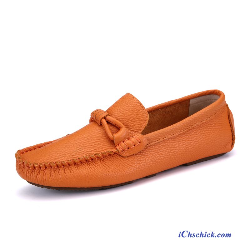 Schuhe Halbschuhe Persönlichkeit Allgleiches Mokassins Lederschuhe Casual Orange Billig