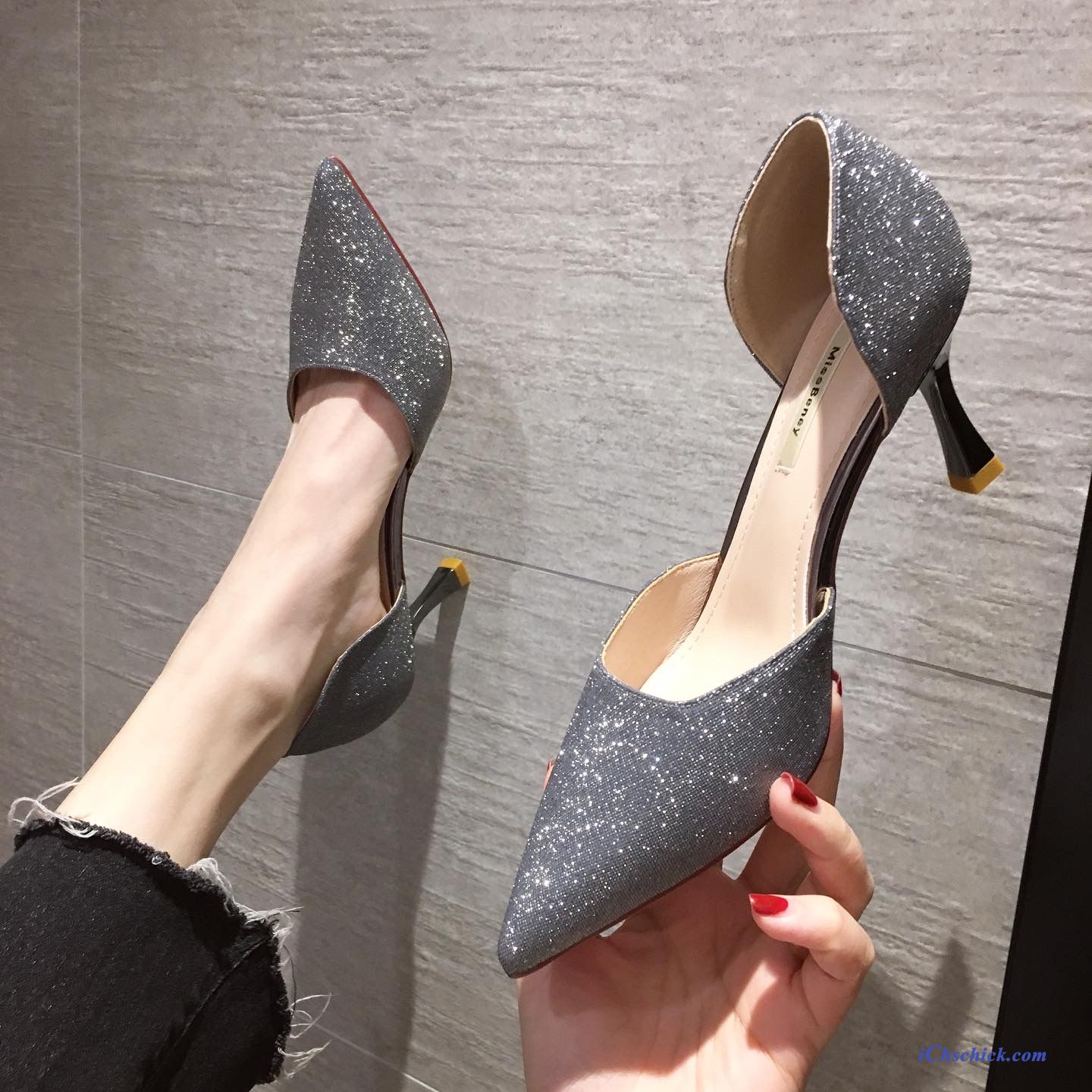 Schuhe Pumps Dünne Fersen Sexy Hochzeit Schuhe Mesh Spitze Silber Grau Rot Günstige