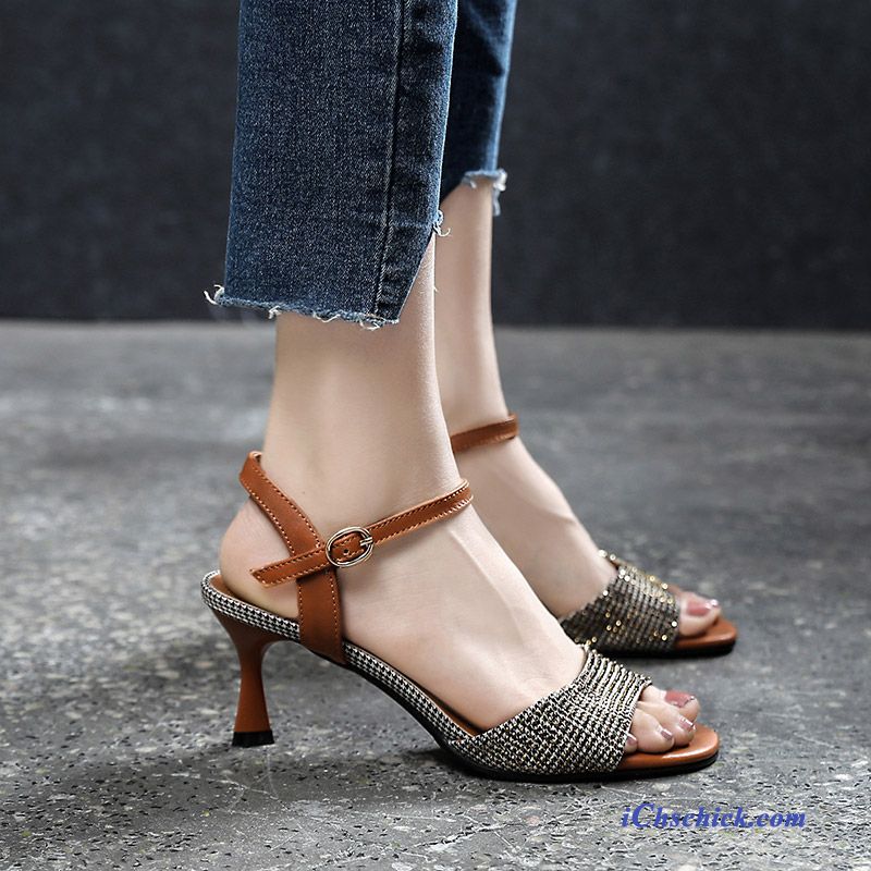 Schuhe Sandalen Damen Pumps Sommer Neue Dünne Fersen Grau Billige