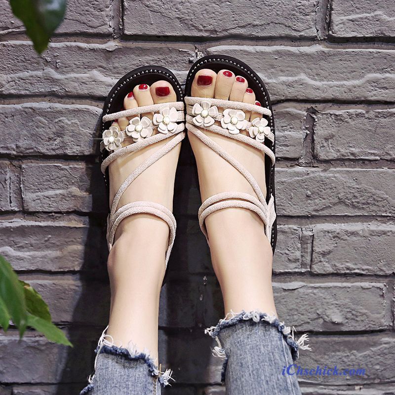 Schuhe Sandalen Sommer Frisch Dicke Sohle Offener Zeh Erhöht Sandfarben Beige Kaufen