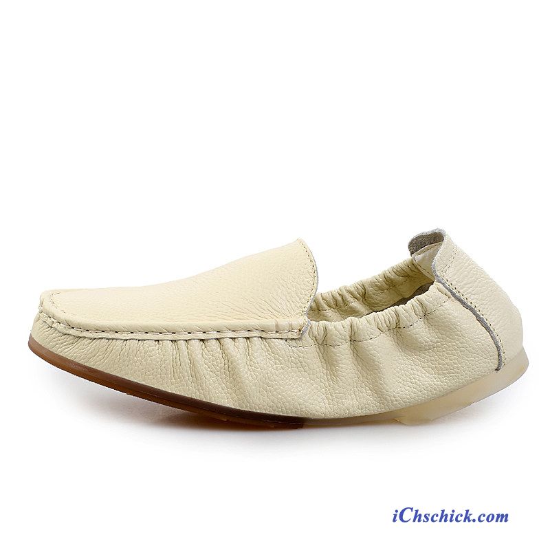 Schuhe Halbschuhe Faul Echtleder Weiche Sohle Slip-on Mokassins Weiß Beige Kaufen