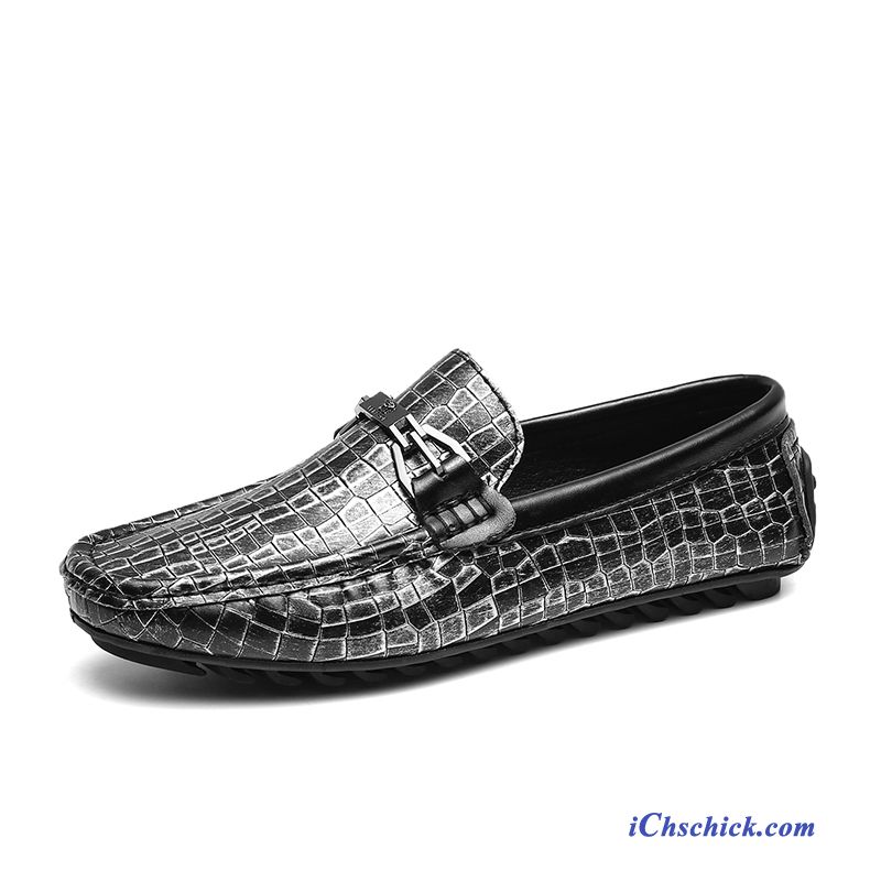 Schuhe Halbschuhe Lederschuhe Trend Echtleder Slip-on Mode Silber Schwarz Sale